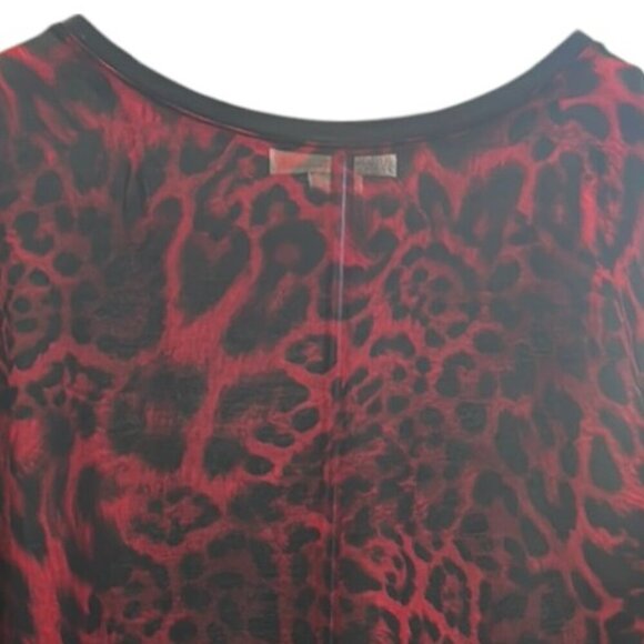 Michael Kors Red & Black Leopard Print Sheer Blouse Size Small Long Sleeve Top - Picture 5 of 10